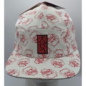 Inuyasha Anime 5 Panel Strapback Hat Cap Manga Red On White Cartoon Style NWT